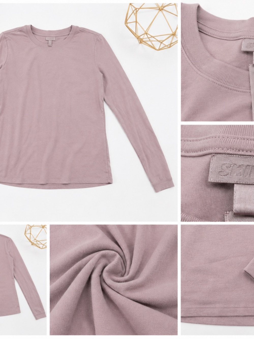 SKIMS Long Sleeve Crewneck Tee in Dusty Mauve